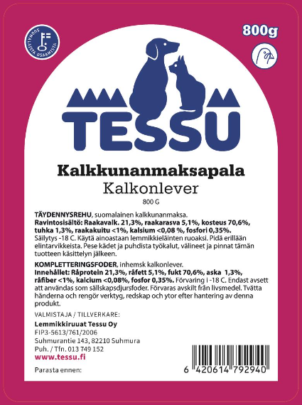 Tessu Kalkkunanmaksapalat 800g - Tessu pakasteruoat - 6420614792940 - 1