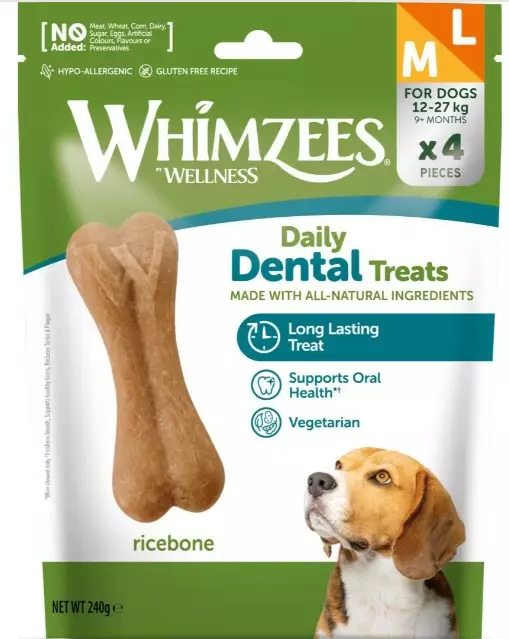 Whimzees Dental riisi luu 4kpl M/L - Koiran makupalat ja herkut - 8718627756423 - 1