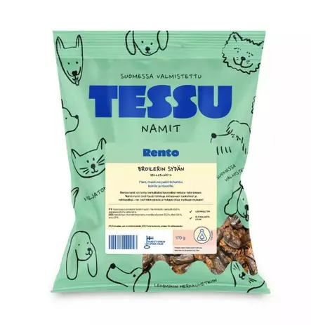 Tessu Rento Broilerinsydän 170g - Koiran kuivatut lihaherkut - 6420614790434 - 3