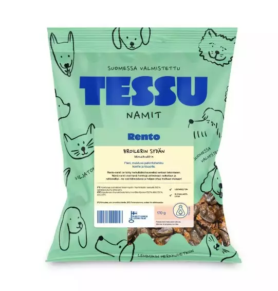 Tessu Rento Broilerinsydän 170g - Koiran kuivatut lihaherkut - 6420614790434 - 3