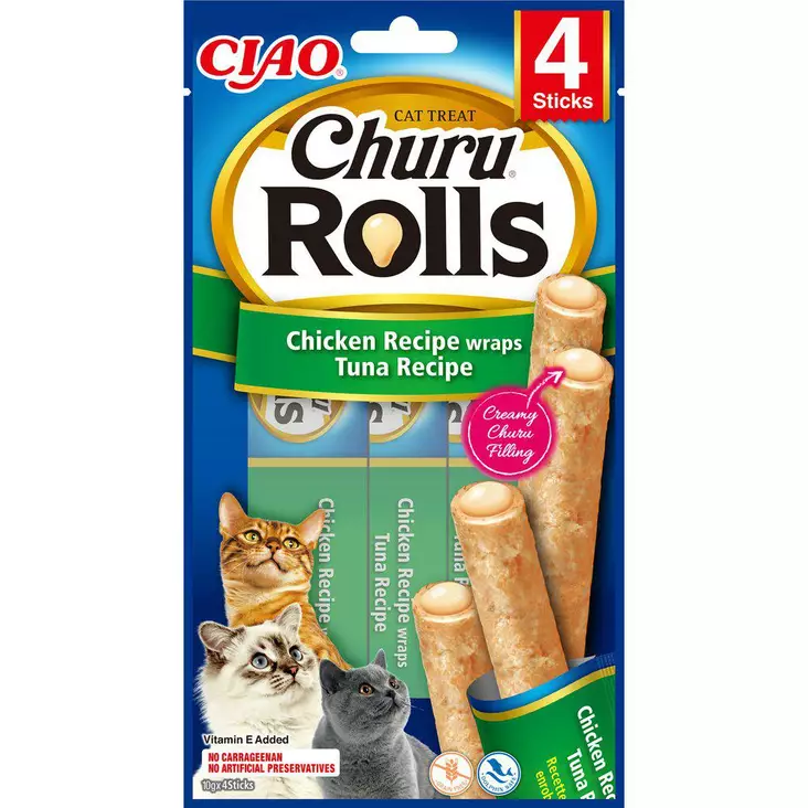 Churu Rolls Chicken & Tuna Wraps 4kpl - Kissan makupalat ja herkut - 8859387700766 - 1