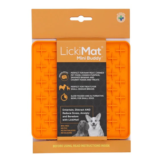 LickiMat Mini Buddy oranssi 15x15cm - Nuolumatot ja ahmimisenesto - 9349785006526 - 1