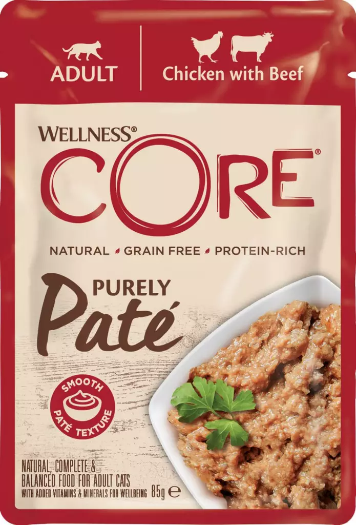 CORE cat purely pate, kana/nauta 85g - Core märkäruuat - 076344118497 - 1